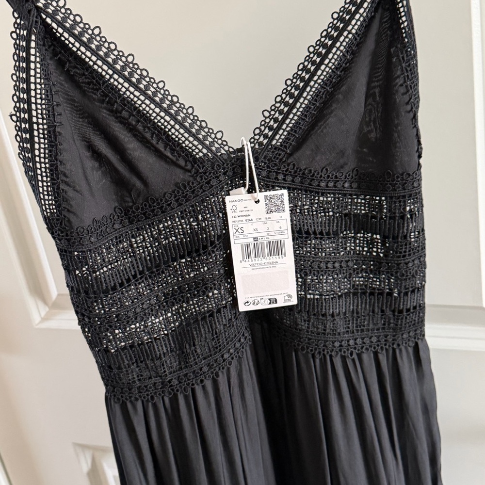 Mango Black Maxi Dress with Sheer Panels - Picture 3 of 7